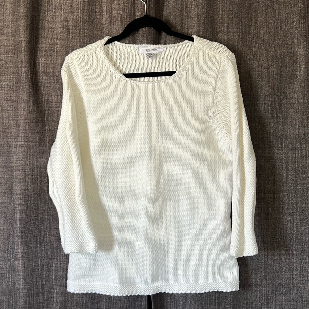 Workshop republic white knit chunky sweater 3/4 sleeve simple elegant